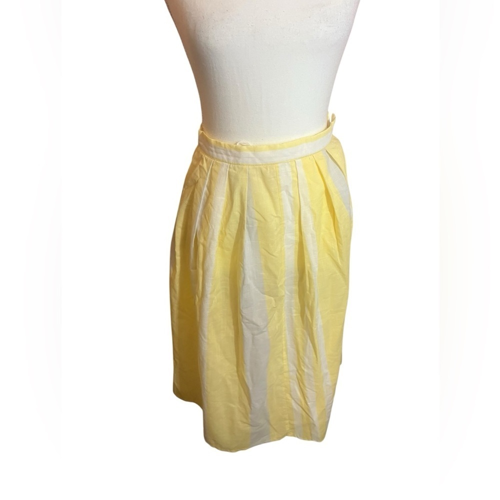 Vintage Joseph Ribkoff pale yellow and light grey midi skirt pleats XS